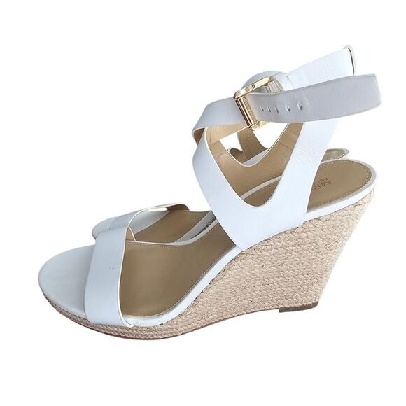 Michael Kors Shoes - Michael Kors Kaylee Wedge Sandals White Leather – Size 9.5 – Optic White Stylish
